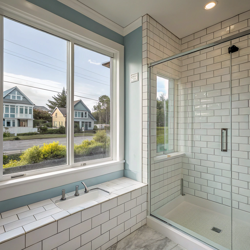 Modern bathroom waterproofing Newcastle coastal property with ocean views